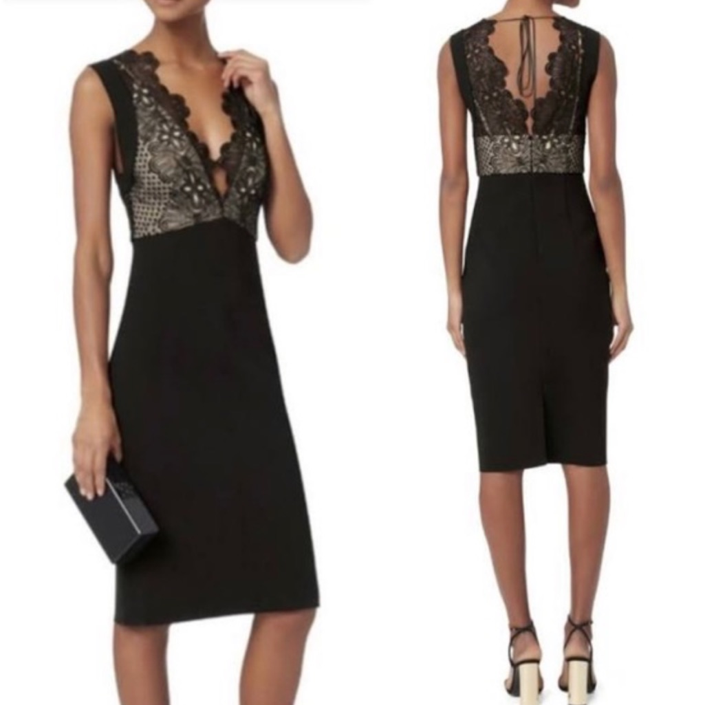 Lover The Label Camelia Black Lace Bonded Pencil Cocktail Dress Size Us 2 $530